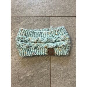 CC Beanie Cable Knit Headband Ear Warmer Mint Green Confetti Fleck Chunky Knit